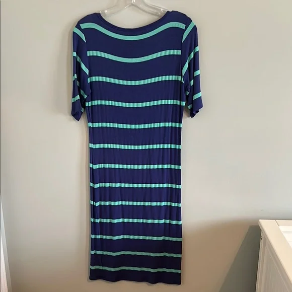 LuLaRoe Casual Blue Green Striped Midi Dress - Picture 4 of 4